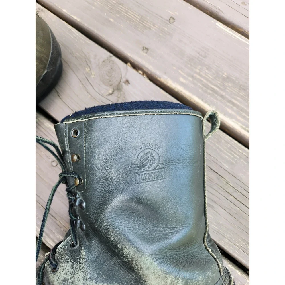 Vintage LaCrosse Iceman Boots Green Leather Rubber Insulated Made in USA Mens 12